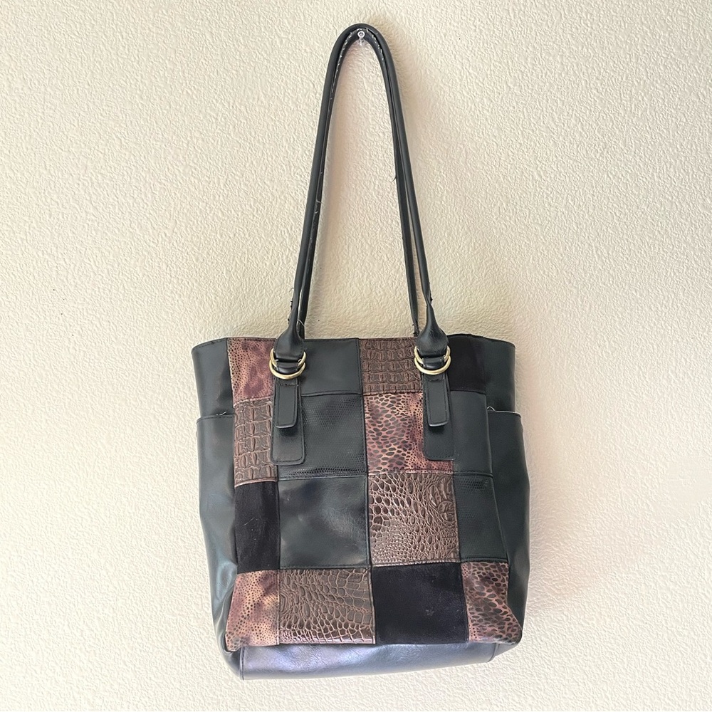Vintage Patchwork Tote Bag in black and brown
